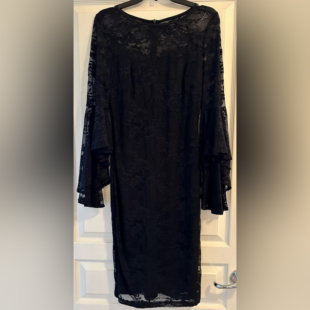 Black Lace 3/4 Sleeve Dress with Bell Sleeves